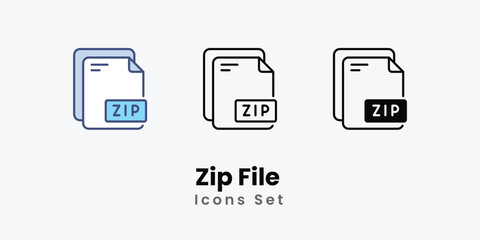 Zip File  Icons thin line and glyph vector icon stock illustration