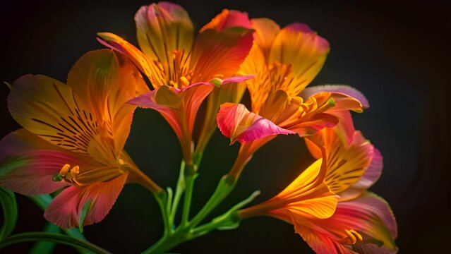 Macro video of Alstroemeria, also known as Peruvian lily. with black background