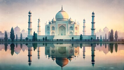 Obraz premium Taj Mahal Collage Illustration: Contemporary Double Exposure Minimalist Artwork