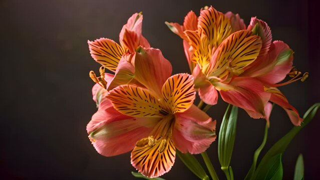Macro video of Alstroemeria, also known as Peruvian lily. with black background