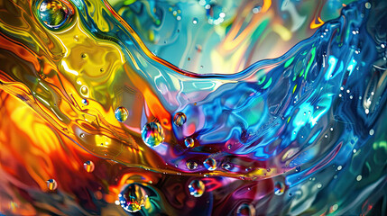 A complex rainbow colors, liquid abstraction on a 3d glass surface 