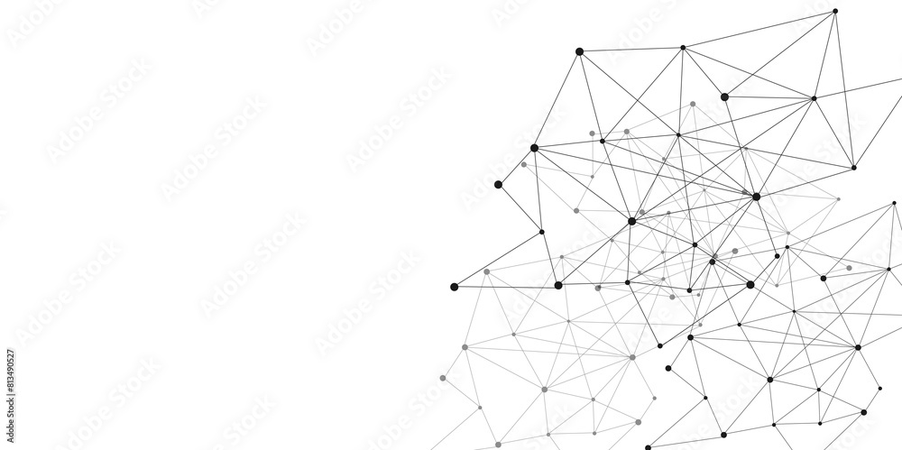 Poster Grey graphic background dots with connections technologies and sharing data as abstract concept.