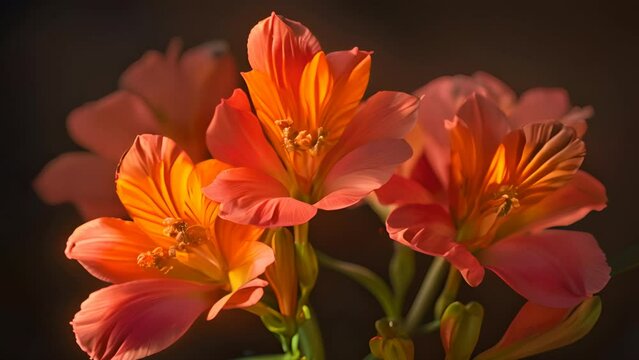 Macro video of Alstroemeria, also known as Peruvian lily. with black background
