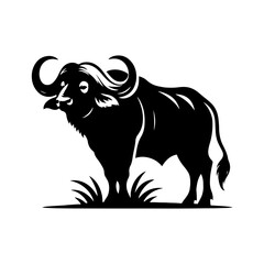 African Buffalo Silhouette- Against the Savanna's Horizon in Stunning Vector Artistry- African Buffalo Illustration- African Buffalo Vector. 