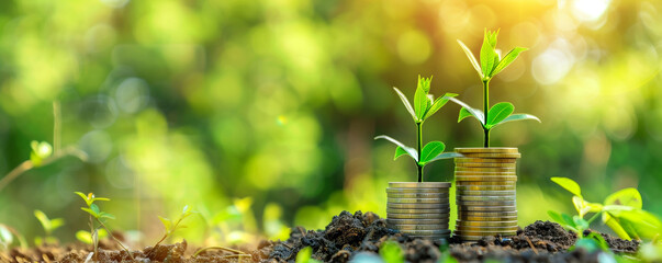 Growth of New Plant from Coins, Symbolizing Profit in Sustainable Investments