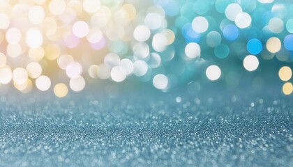 Fototapeta premium Abstract blur bokeh banner background. Rainbow colors, pastel purple, blue, gold yellow, white silver, pale pink bokeh background