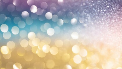 Abstract blur bokeh banner background. Rainbow colors, pastel purple, blue, gold yellow, white silver, pale pink bokeh background