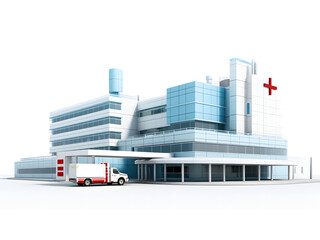 front view of a huge hospital building and an ambulance parked in in the hospital boundary PNG