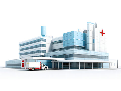 front view of a huge hospital building and an ambulance parked in in the hospital boundary PNG