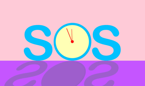 SOS with clock against pink background