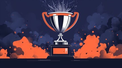 An illustrative image of a trophy with sparkles, symbolizing victory or a significant achievement, against a dark background.