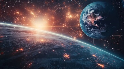 Fototapeta premium A galaxy space and a planet in a blue sky