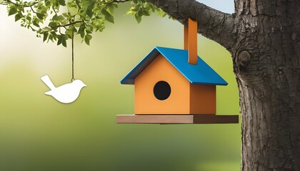 A tree icon with a birdhouse hanging from one of I upscaled_3