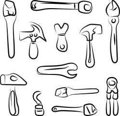 Illustration of complete carpentry tools, Icon of building tools