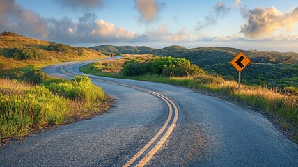 A sharp turn sign on the road.
