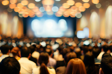 Engaged Business Conference or Seminar Audience: Diverse Attendees at Conference, Dynamic Blurred Background for Versatile Copy Space...