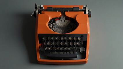 An antique orange typewriter seen from above, emanating a retro vibe with its vibrant hue. National Typewriter Day illustration