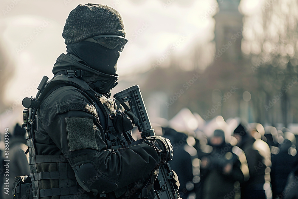 Wall mural a member of the security force keeps order at a public event 