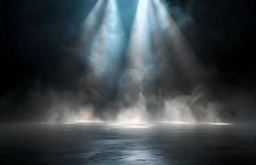 Spotlight shine design illuminates between smoke, an entertainment club concert stage,