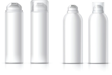 Realistic Cosmetic bottle can sprayer container. Dispenser for cream, soups, foams and other cosmetics With lid and without. Template For Mock up Your Design. vector illustration.