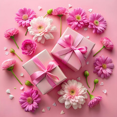 Romantic Surprise: Pink Gift Box Adorned with Rose Petals