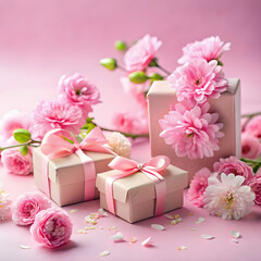 Obraz na płótnie Canvas Romantic Surprise: Pink Gift Box Adorned with Rose Petals