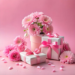 Romantic Surprise: Pink Gift Box Adorned with Rose Petals