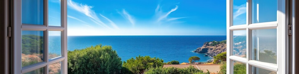open window to the view of a summery scene
