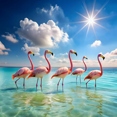 Graceful Flamingos Amidst the Serenity of the Lake