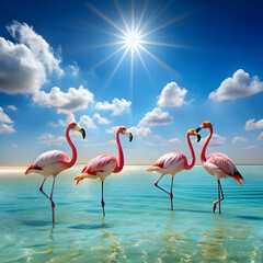 Obraz premium Graceful Flamingos Amidst the Serenity of the Lake
