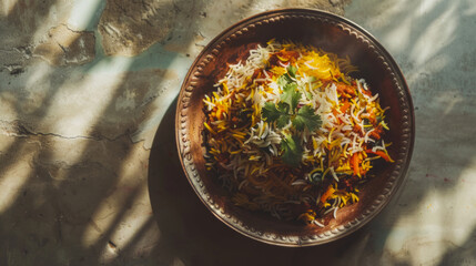 Traditional Indian Biryani Served in a Rustic Setting