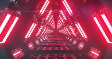 Red lights lining futuristic corridor, creating intense red background