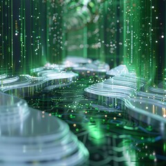Data Lake in Glowing Green Urban Digital Scape