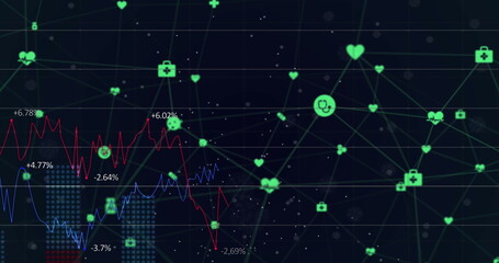 Green and blue lines connecting data points on digital screen