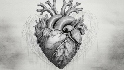 drawing sketch of a human heart on white paper