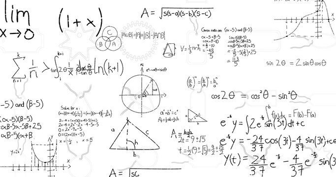Image of math graps and data over white background