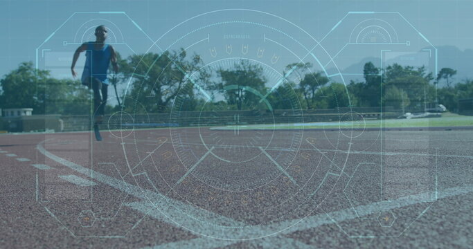 Image of data processing over disabled african american male runner