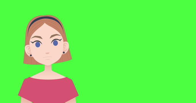 Image of illustration of caucasian woman talking and gesturing with copy space on green screen - Powered by Adobe
