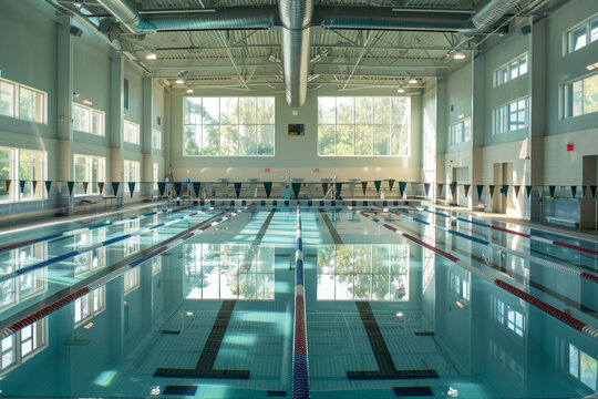 a natural daylight lit up swimming school aquatics center with swim lanes 