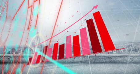 Image of data processing over cityscape