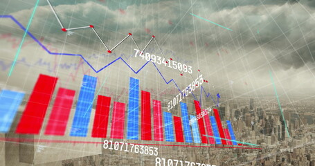 Image of data processing over cityscape