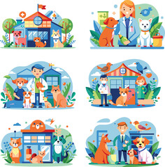 Set of flat veterinary, pet health icon, vector illustration.