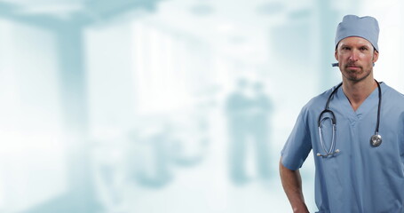Fototapeta premium Image of caucasian male doctor over office