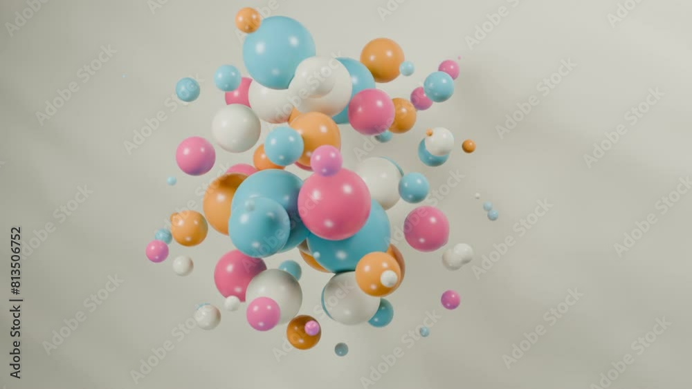 Poster 3d animation of an array of colorful spheres that appear and disappear. smooth endless appearance an