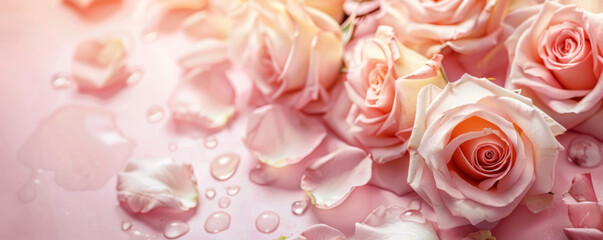 Obraz premium Soft Pink Roses with Fresh Dew Drops