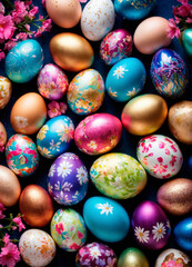 Obraz premium Beautiful Easter eggs for the holiday. Selective focus.