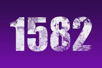 flat white grunge number of 1582 on purple background.	