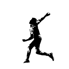 Cricket player, bowler throwing, isolated vector silhouette