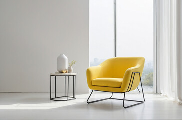 Sunny Comfort, Yellow Polyester Armchair in White Room