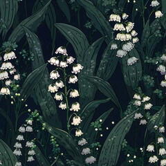 Seamless white campanula flowers pattern, vector illustration style, wallpaper design. Generative ai